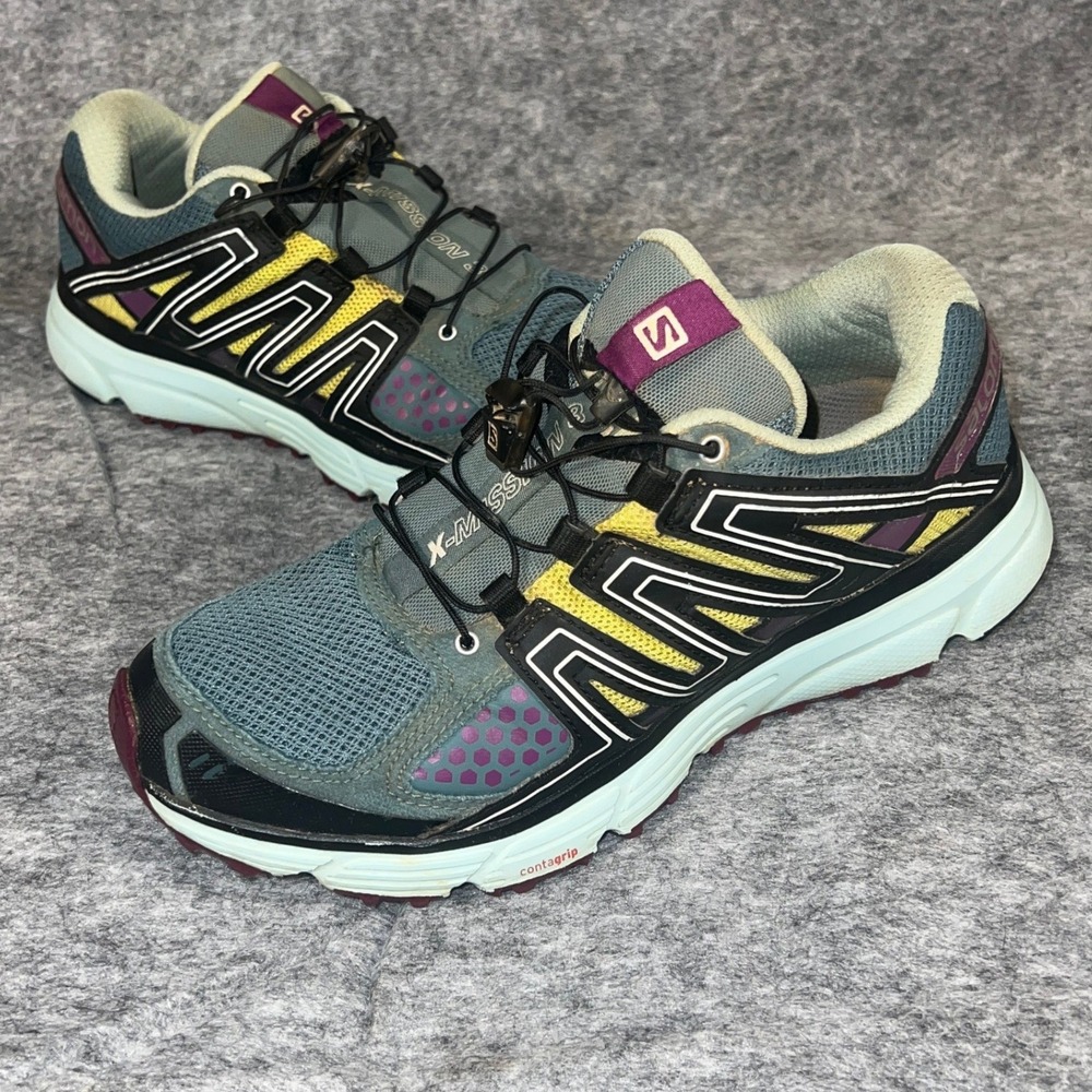 Salomon X-Mission 3 Trail Running Shoes Blue Yellow Purple Womens 7 402382